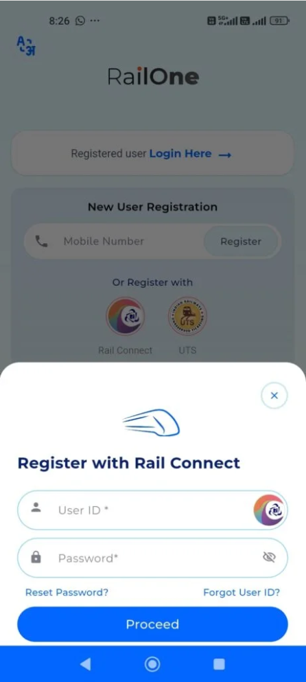 RailOne — New User Registration & Rail Connect