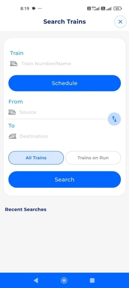 RailOne — Search Trains