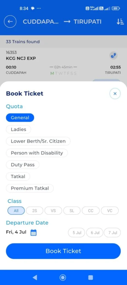RailOne — Book Ticket & Departure Date